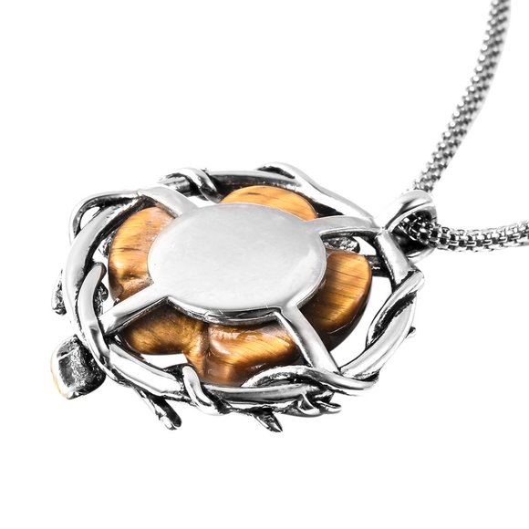 Tiger's Eye Pendant Gold Plated on Silver-tone - Picture 3 of 4